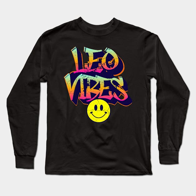 Leo Vibes Graffiti Zodiac Birthday Long Sleeve T-Shirt by Lavender Celeste